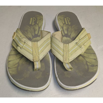Clarks Comfort Flip Flops Women's Size 6 Gray Yellow Cushioned Adjustable