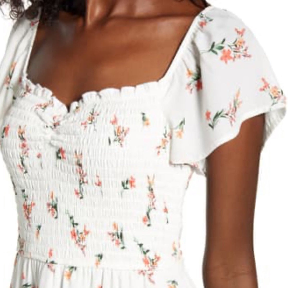 Row A Floral Smocked Bodice Midi Dress casual Large Summer side slit butterfly