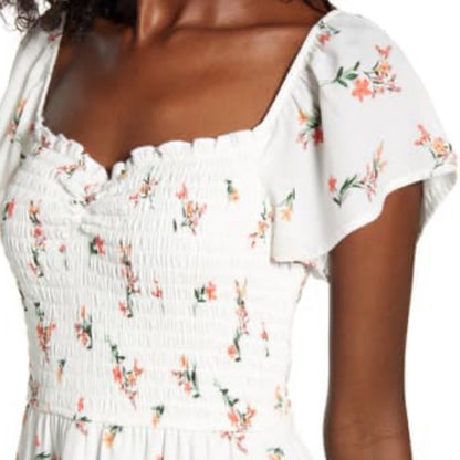 Row A Floral Smocked Bodice Midi Dress casual Large Summer side slit butterfly