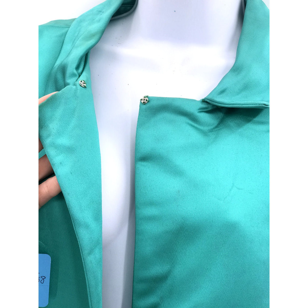 Vintage Women's Long Silken Satin Coat Duster 1950s 3/4 Sleeves Collared Neck Green