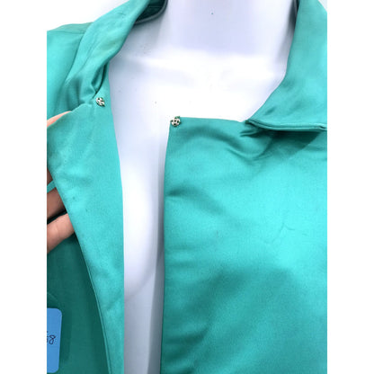 Vintage Women's Long Silken Satin Coat Duster 1950s 3/4 Sleeves Collared Neck Green