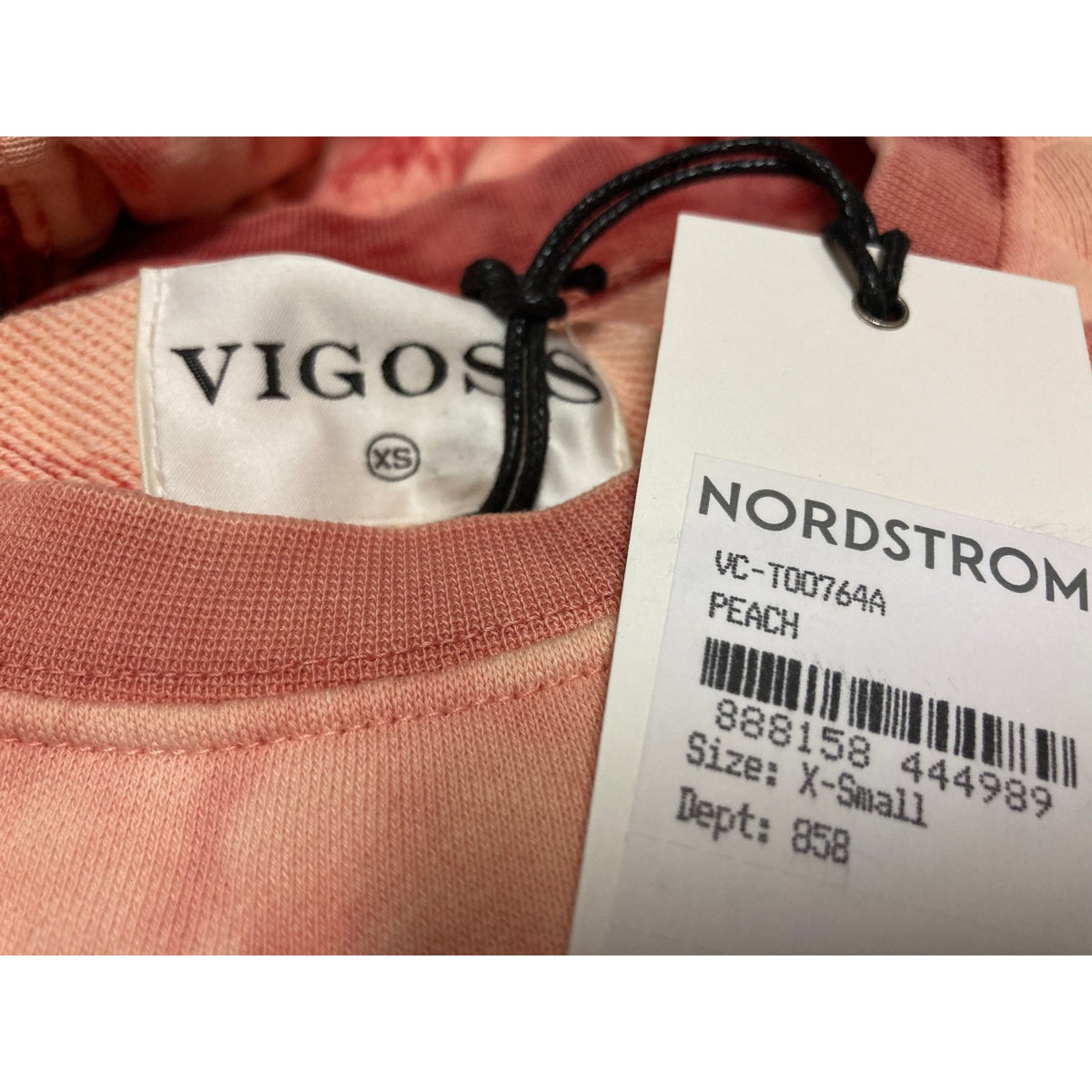 Vigoss Acid Wash Cotton Sweatshirt Extra Small/XS Peach NEW Long Sleeve Crew