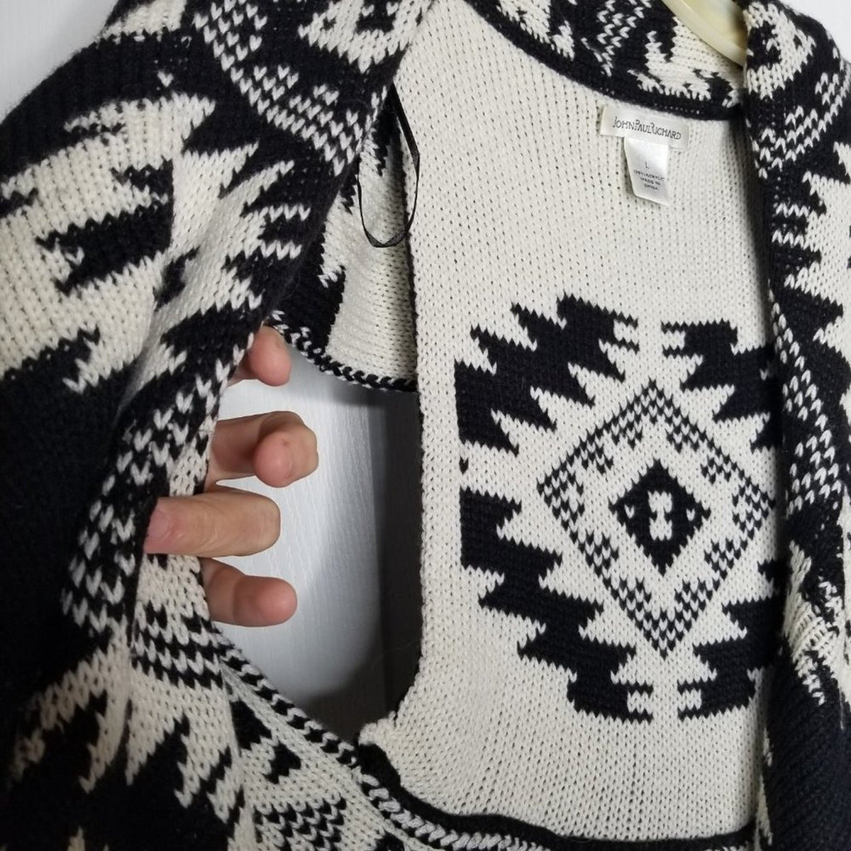 John Paul Richard Circle Cardigan Sweater Sleeveless Wh/blk TRIBAL Large folk