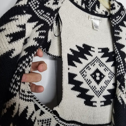 John Paul Richard Circle Cardigan Sweater Sleeveless Wh/blk TRIBAL Large folk