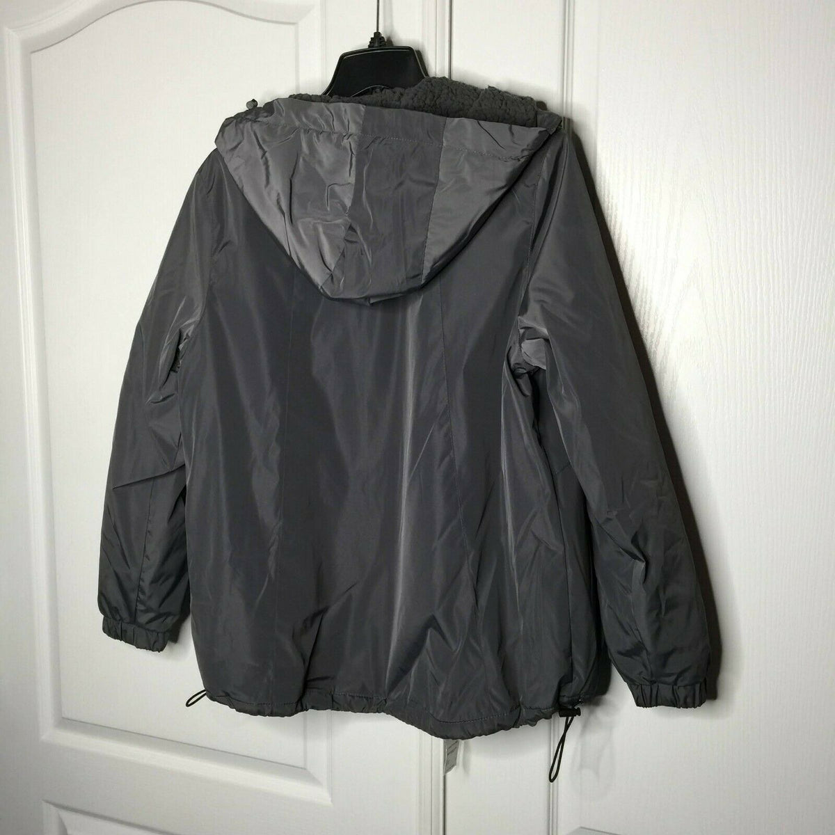 Michael Kors Missy Faux Shearling Gray Jacket Hood Elasticized Cuffs Large