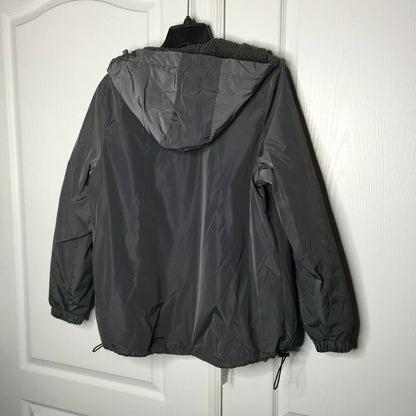 Michael Kors Missy Faux Shearling Gray Jacket Hood Elasticized Cuffs Large