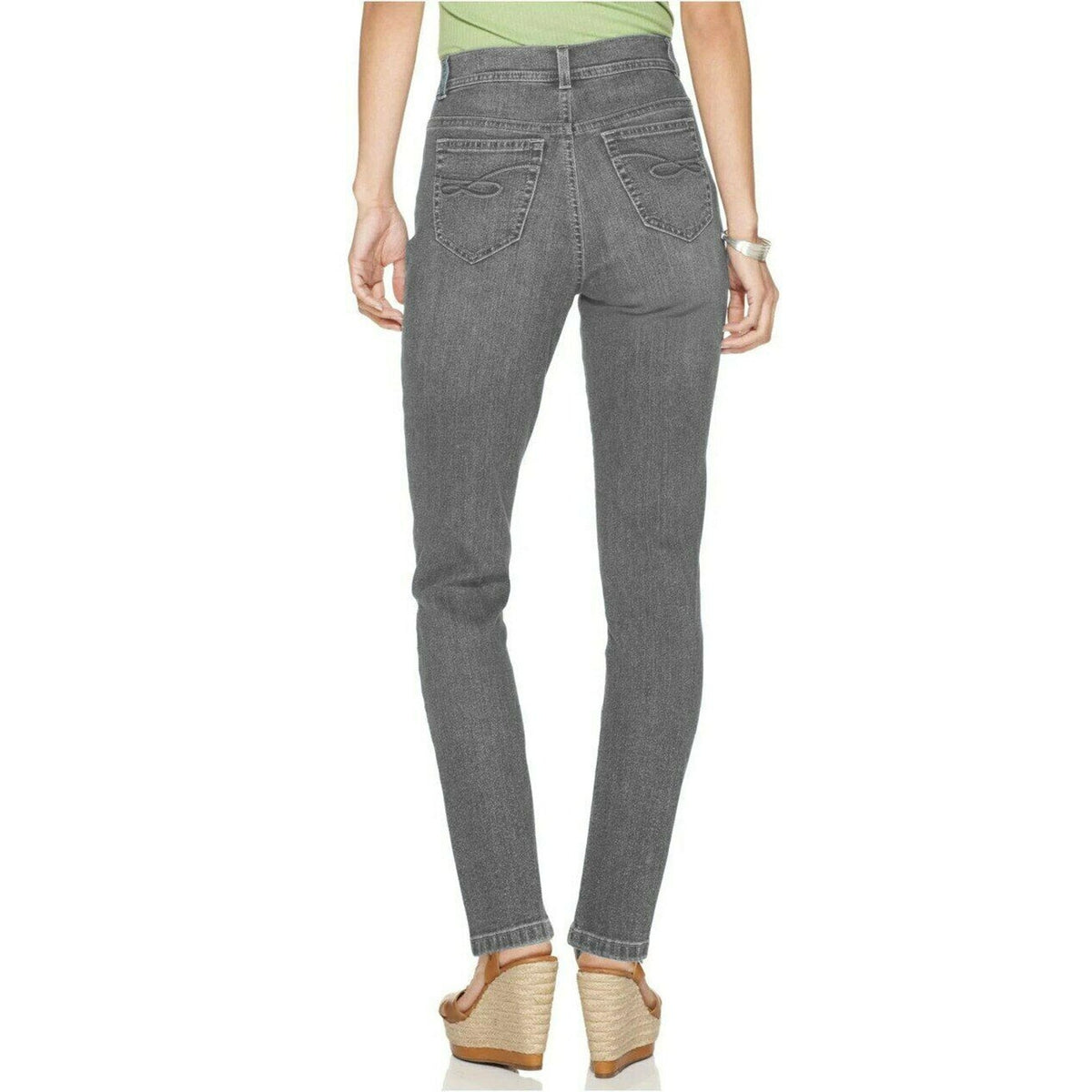 Style & Co Slim-Leg Jeans High Rise Tummy-Control Panel Pockets Gray Size 24W