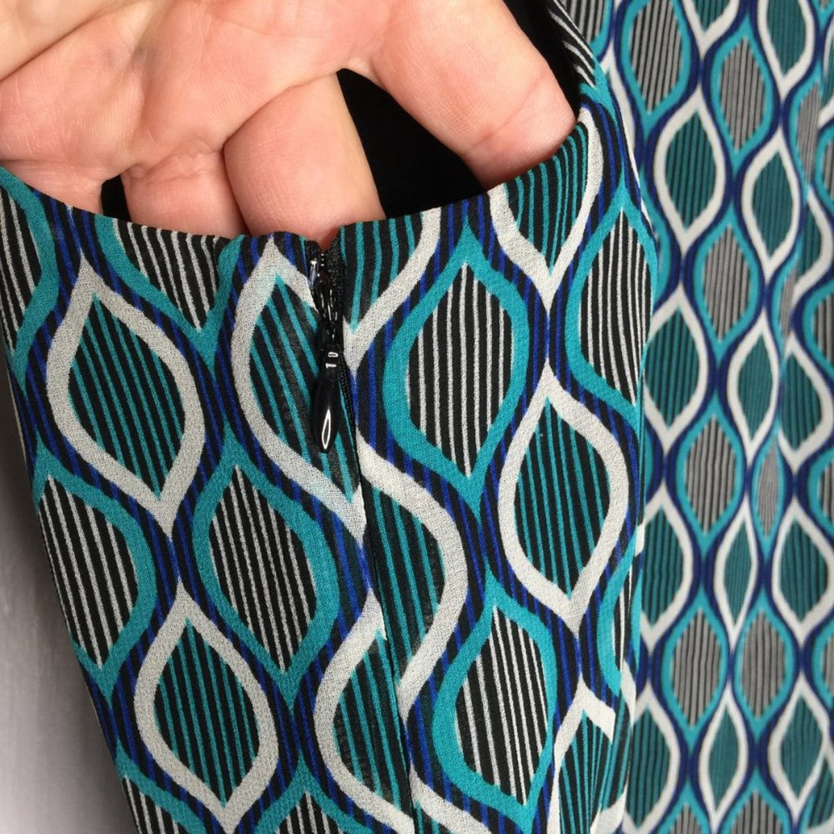 Kensie Tie Waist A-line Dress Buttons Career Sleeveless Blue/Teal/Black LARGE