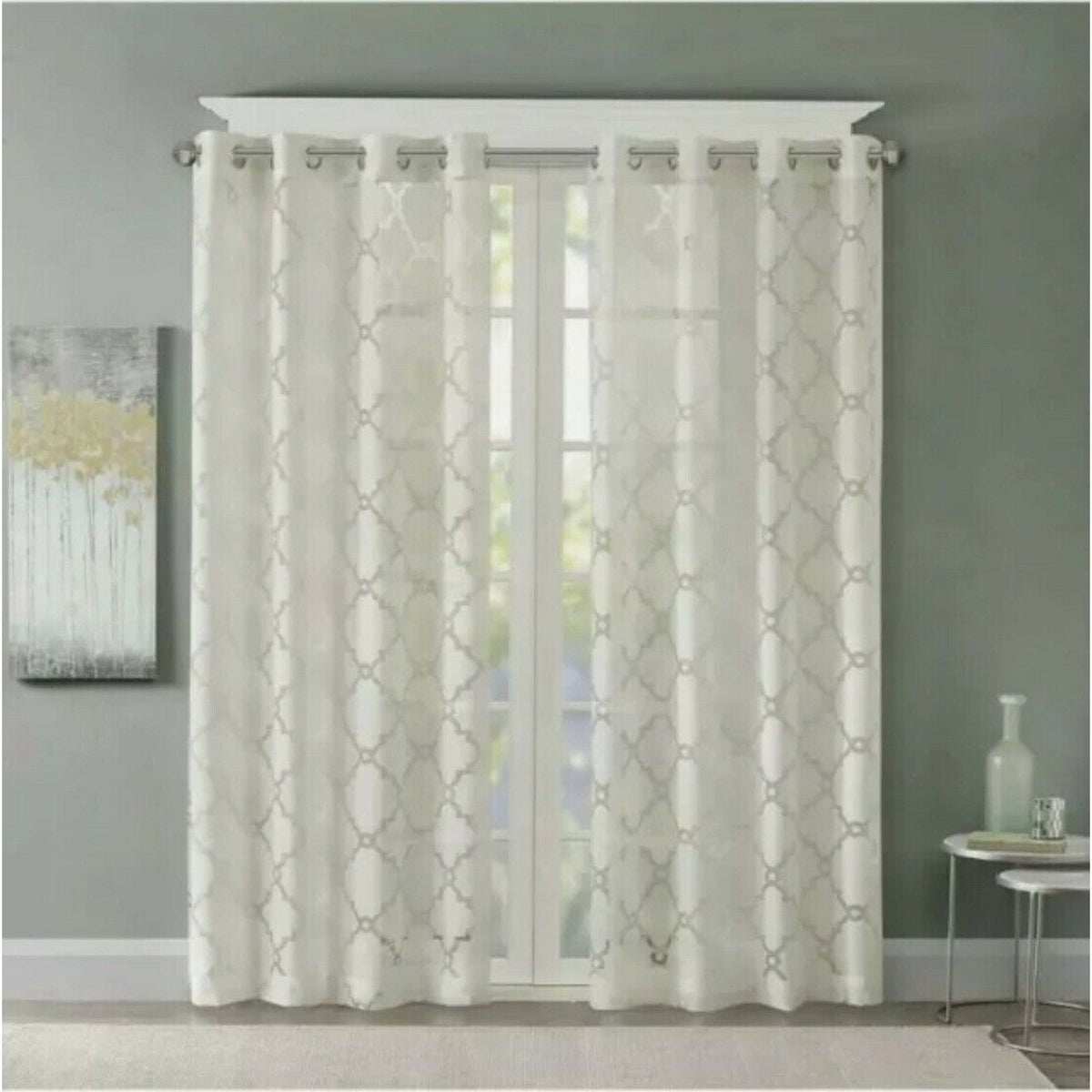Madison Park EDEN cream 50x95 Fretwork Burnout Sheer Panel LOT OF 2 pkgs NEW