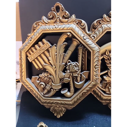 Homco Home Interiors SYROCO Musical Wall Art Set Decor set Of 4 Gold