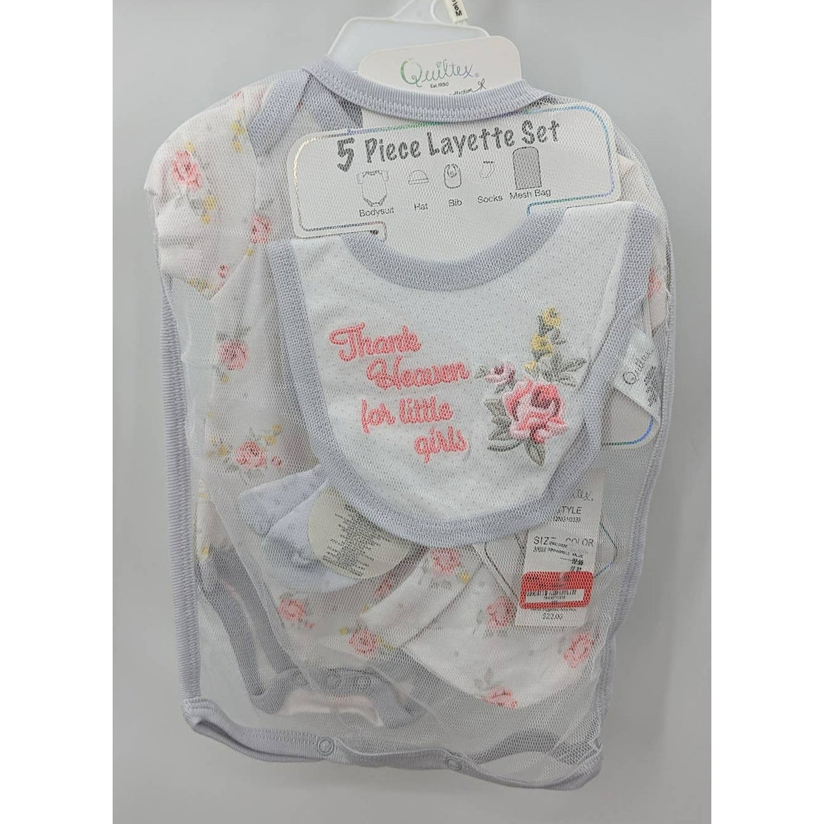 Quiltex Lot 3 (1Piece Sets) 5 Pcs each set Green White 3-6 month Girl Bib Hat