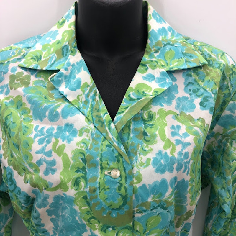 VTG lady manhattan set Small/Medium 1950 Silky Polyester Skirt Long Sleeve Shirt