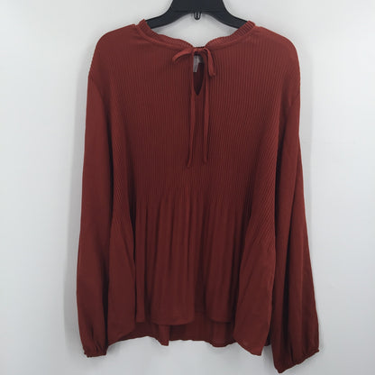 Chelsea28 Pleated Tie Neck Blouse Long Sleeve Rust Henna Brown Size Large