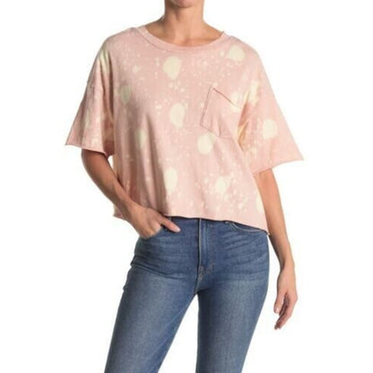 Abound Tie Dye Crop Cotton Knit Tee Shirt with Front Pocket Size Small Coral NWT