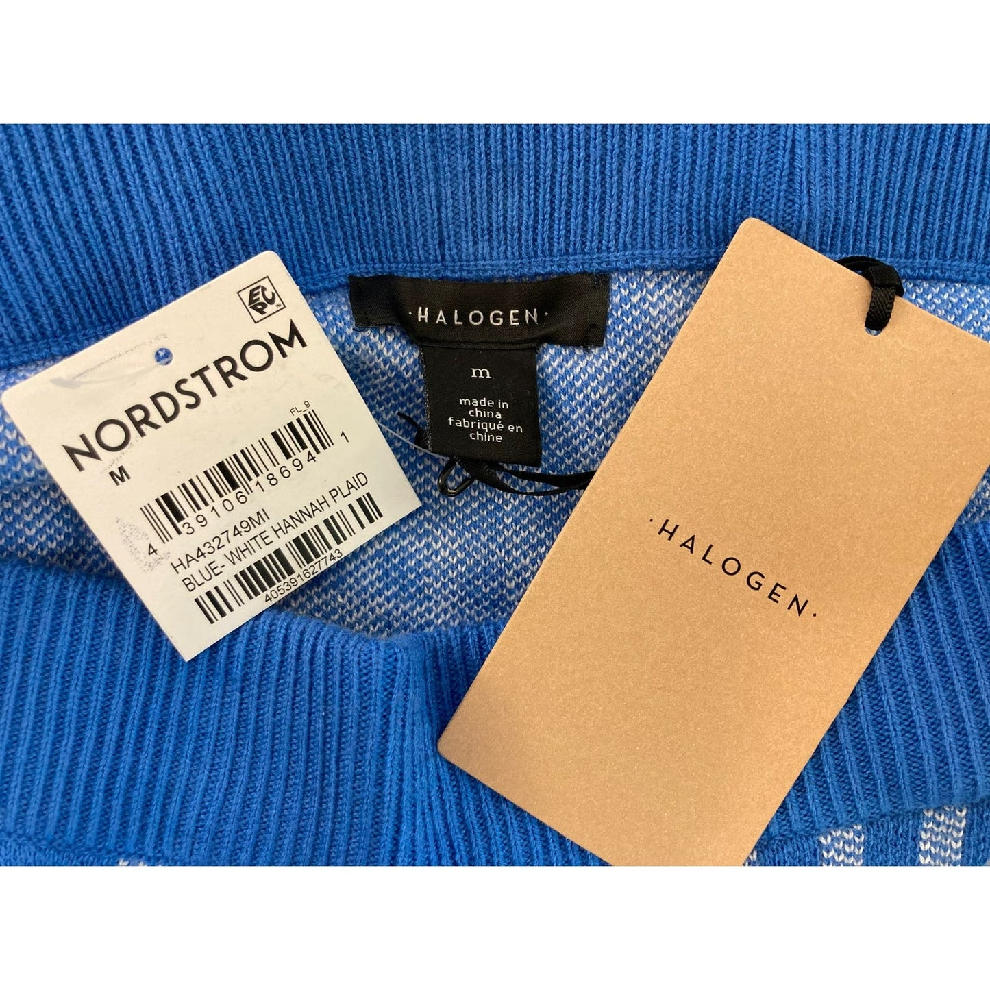 Halogen Pull On Straight Sweater Skirt Sz Medium in Blue White Hannah Plaid NWT