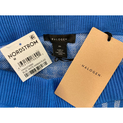 Halogen Pull On Straight Sweater Skirt Sz Medium in Blue White Hannah Plaid NWT