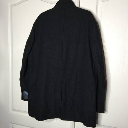 JWN Coat Long Sleeves Double Mock Neck Peacoat Blue Marl Button quilted Wool XL