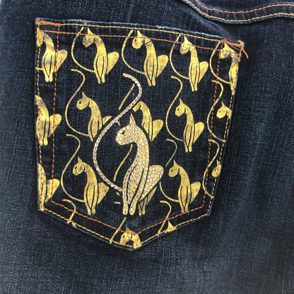 Baby Phat Stretch Embroidered Logo Straight Legs Denim Jeans Mid Rise Size 40