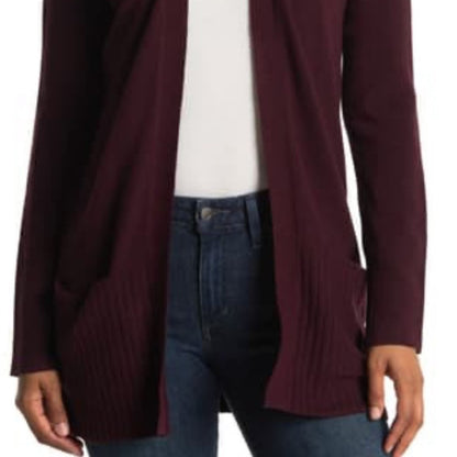 Cyrus Ribbed Sleeve Burgundy Pocket Cardigan Size Small
