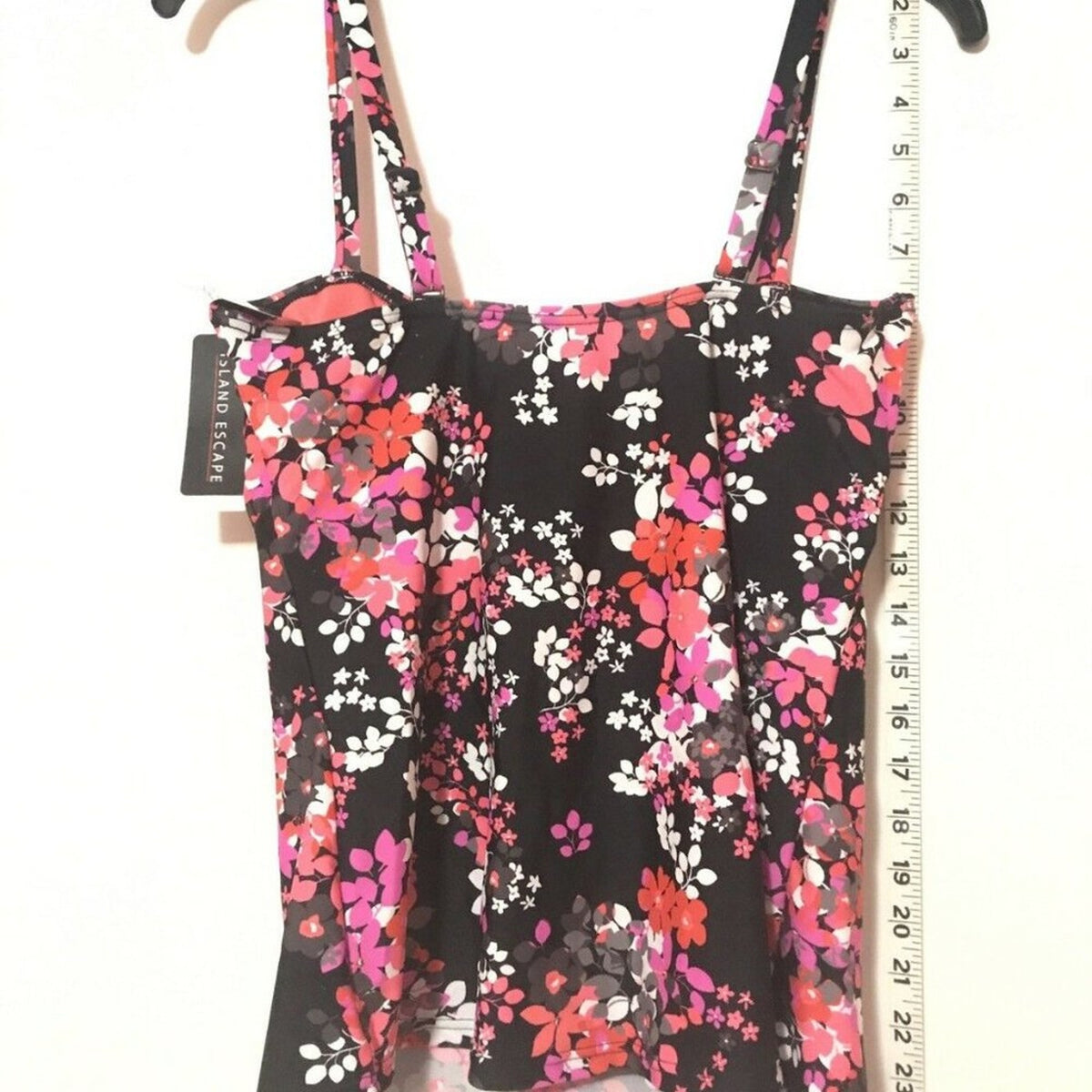 Island Escape Floral Ruffle Bandeau Tankini Bandini Top Black Pink 12