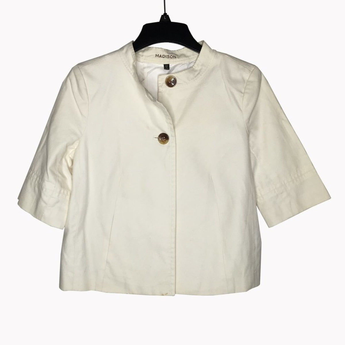 Madison 2 Button Blazer Jacket Lined 3/4 Sleeve 2 Pocket White Vintage Medium