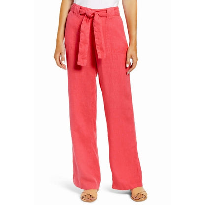 Caslon Linen Pull On Tie Belt Flare Leg Pants Sz Extra Small/XS Red Chateau NWT