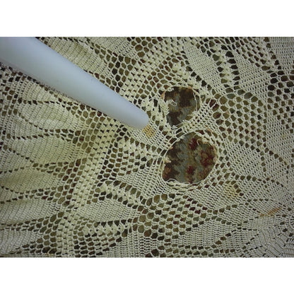 Vintage Round hand crocheted table cloth circle DAMAGED needs repair