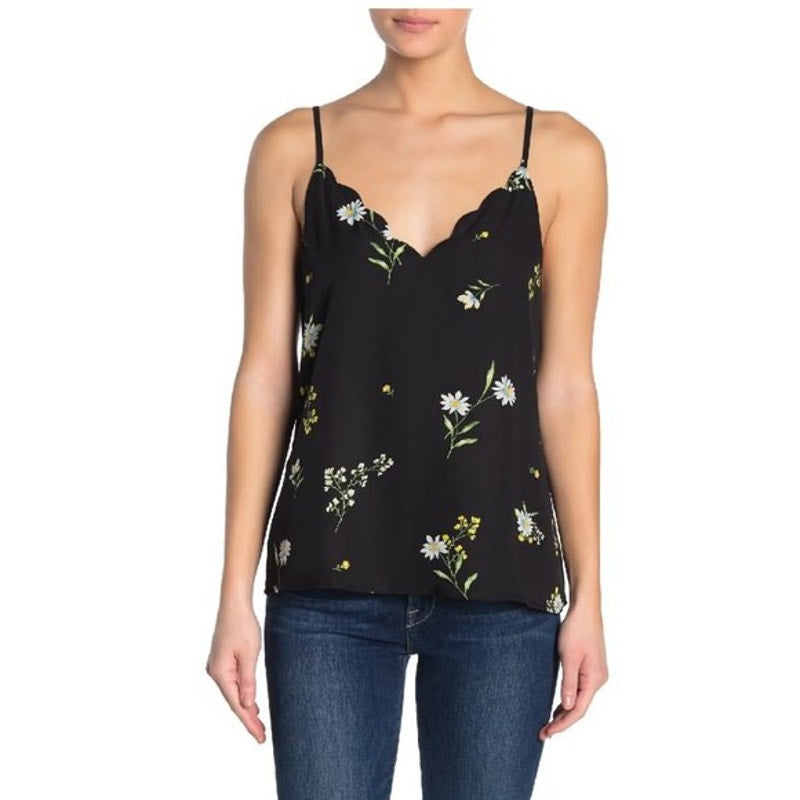 Socialite Black Blue Yellow Floral size Small NEW Scalloped V-neck Camisole