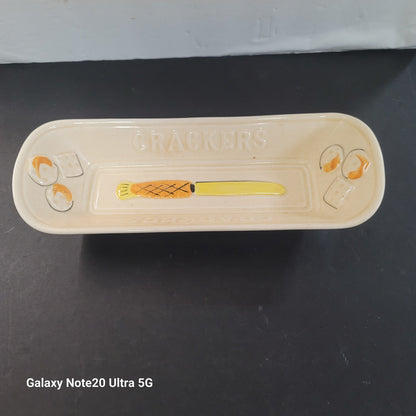 Cracker cheese dish ceramic raised images Oblong serving ceramic