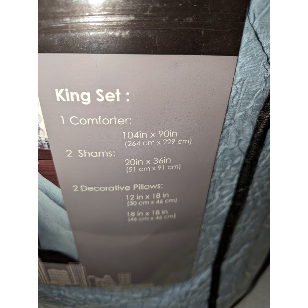 Style 212 Daisy Textured 5-Piece King Comforter Set Blue New bed in bag