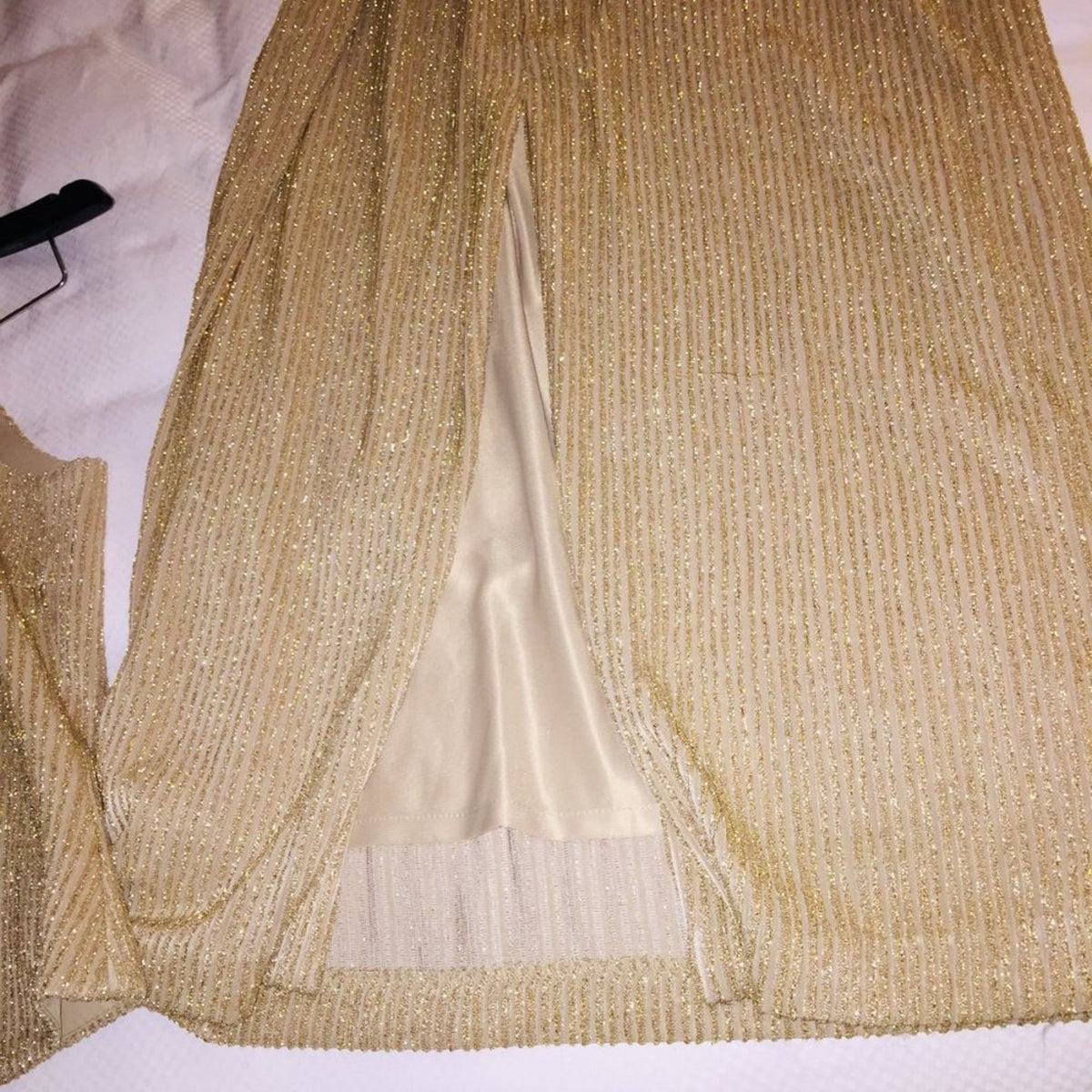 Cache 2 Pc. Set VINTAGE Mock Neck Sleeveless Top & Maxi Skirt GOLD Stripe medium