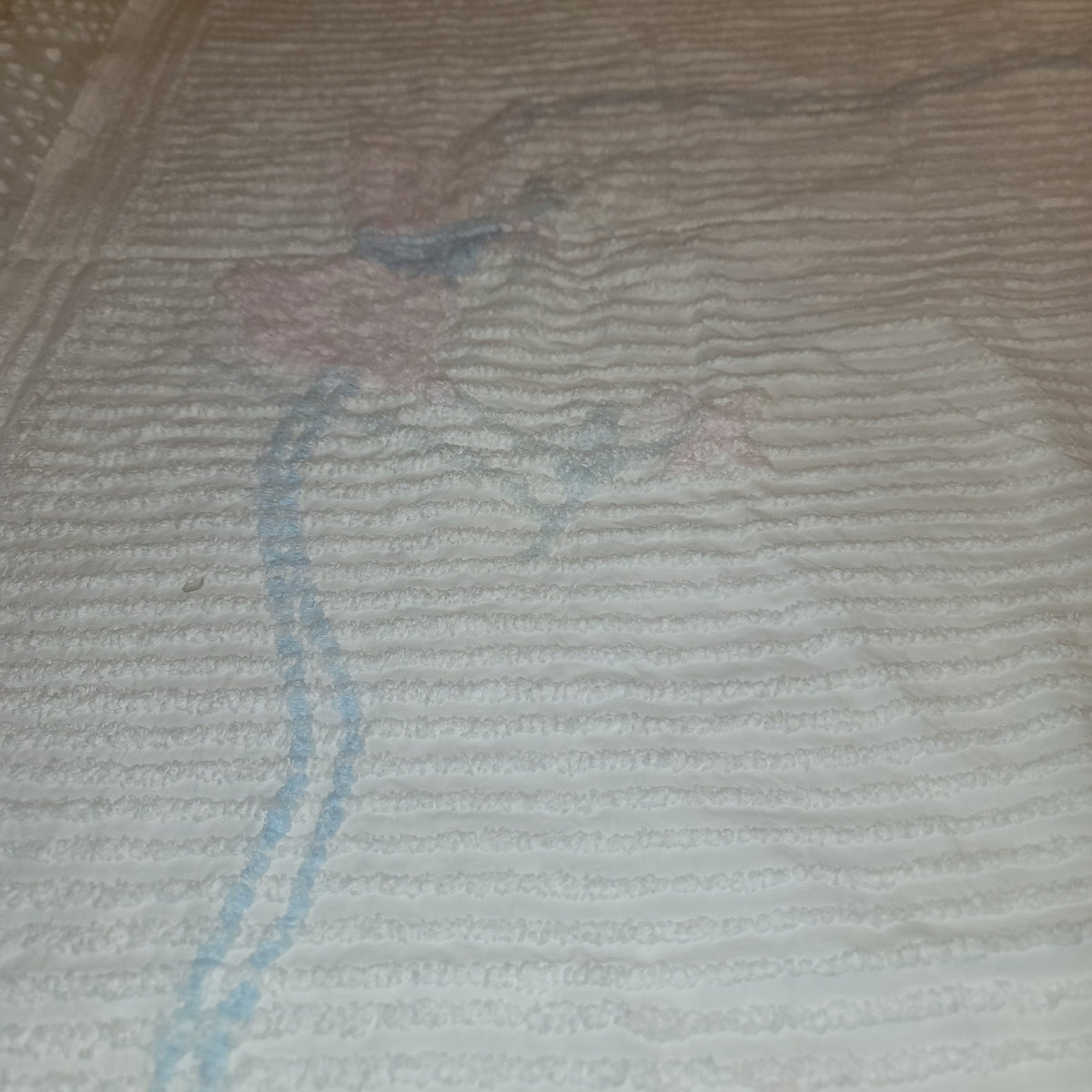 Chenille baby blanket Bunnies Blue pink yellow VINTAGE Crib bedspread