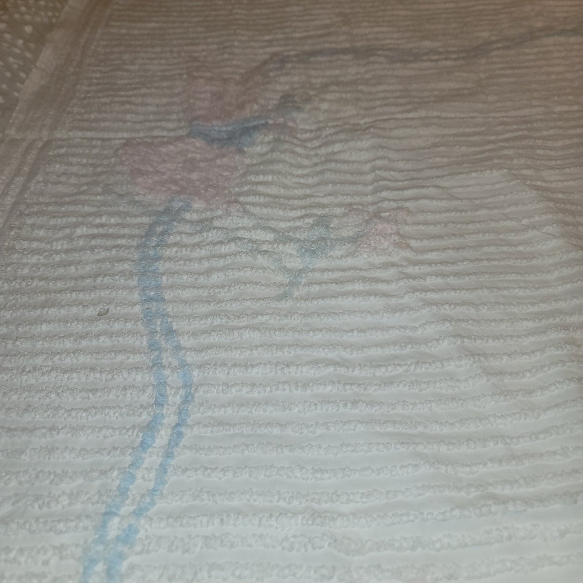 Chenille baby blanket Bunnies Blue pink yellow VINTAGE Crib bedspread