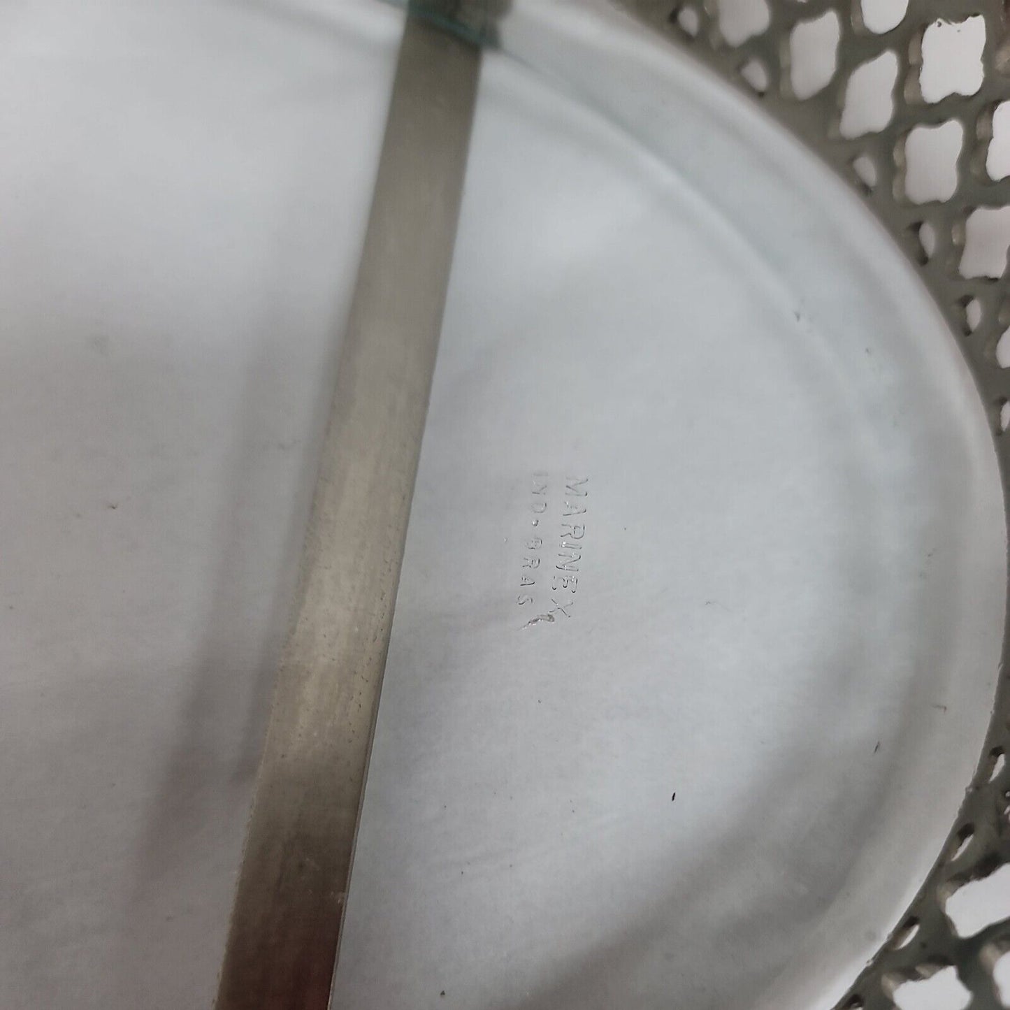 15" Large oval Vintage Silver Plate Serving Dish Stand W/ Marinex Glass 3" deep