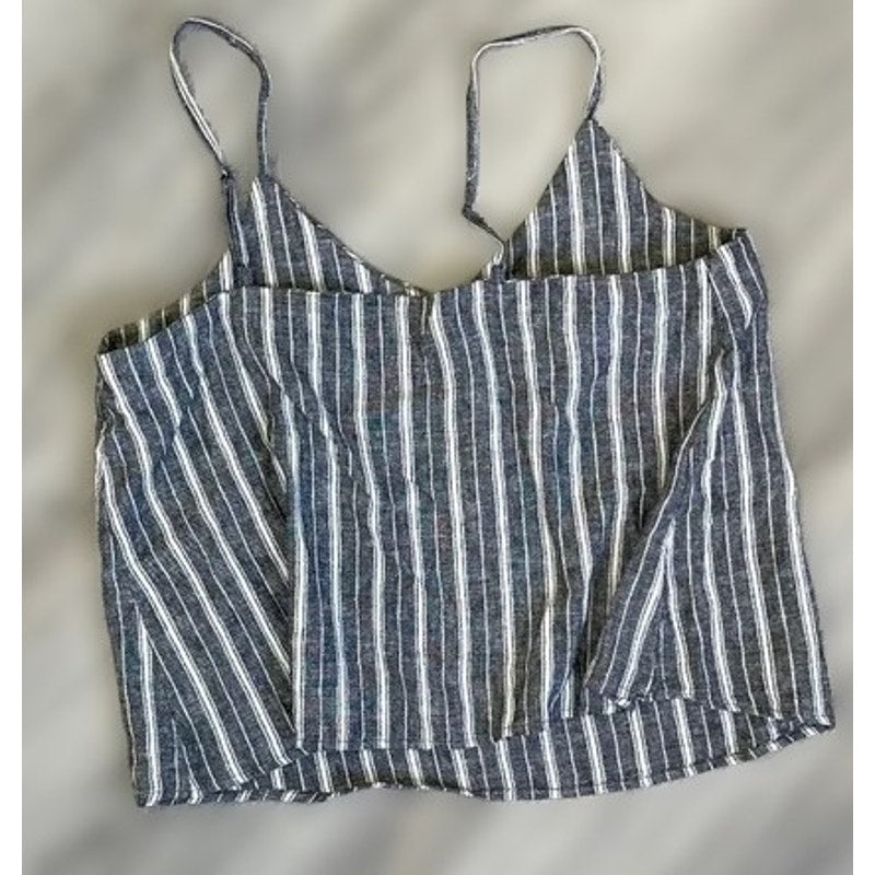 Abound Spaghetti Strap Button Front Crop Cami Top Sz XXS Black/White Stripes NWT