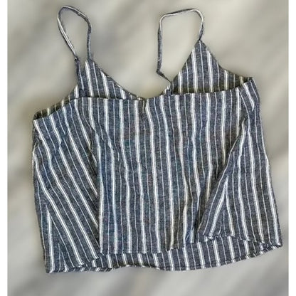 Abound Spaghetti Strap Button Front Crop Cami Top Sz XXS Black/White Stripes NWT