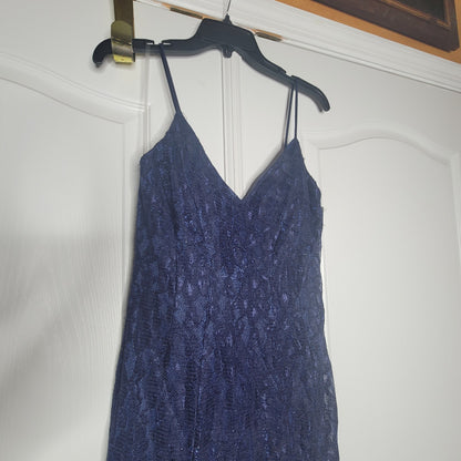 Jump Dress Dark Blue Size 1/2 Maxi Spaghetti Straps Embroidered Overlay Lined