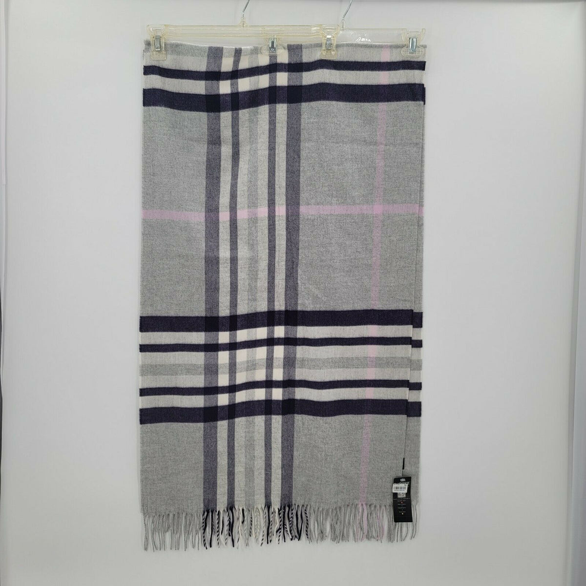 Cashmink by V. Frass Plaid Fringe Acrylic Scarf Gray One Size