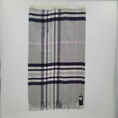 Cashmink by V. Frass Plaid Fringe Acrylic Scarf Gray One Size