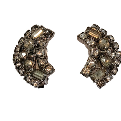 Vintage rhinestones Silvertone clip on earrings hugger