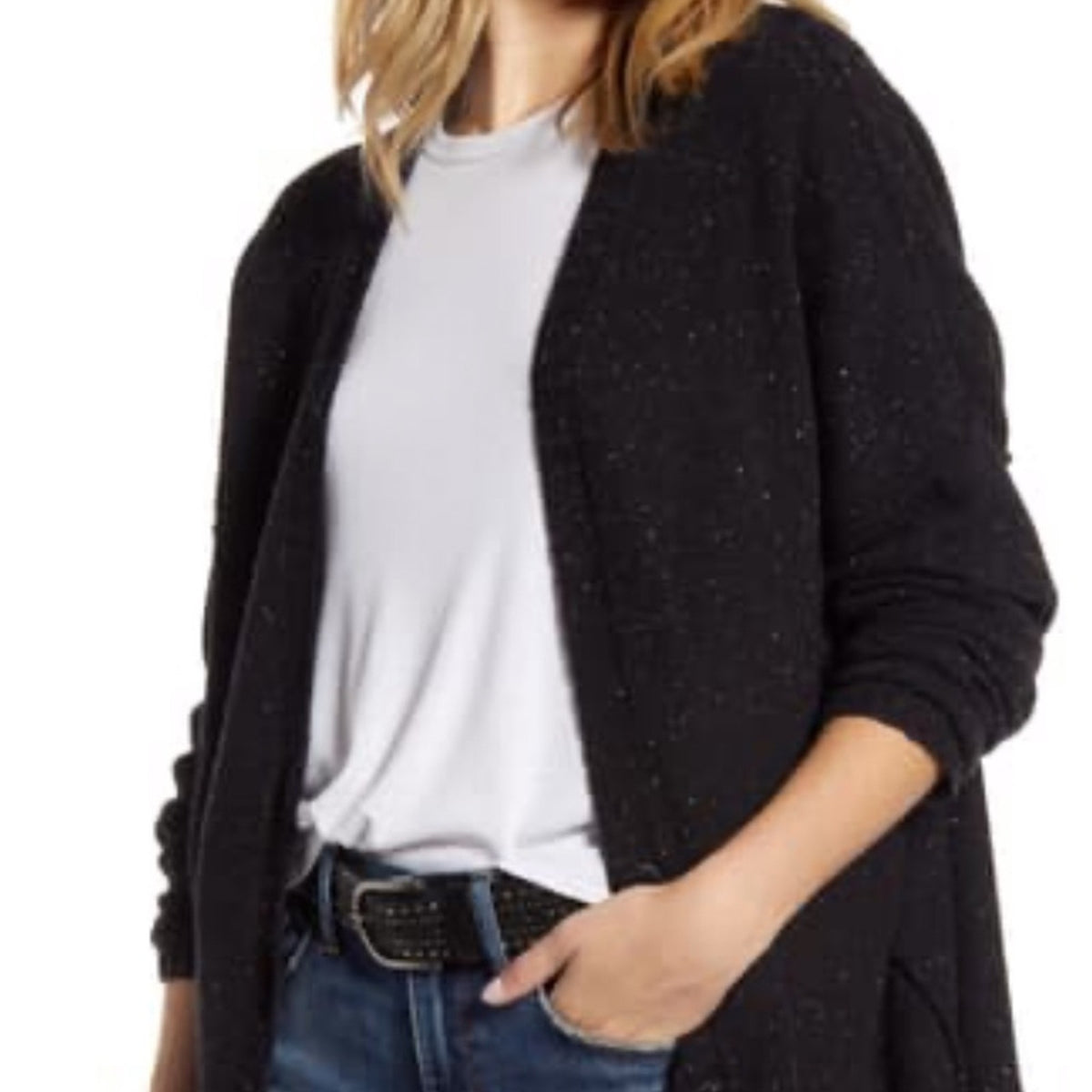Treasure & Bond OVERSIZED FITS ALL speckled Black Reserve Stitch Cardigan small
