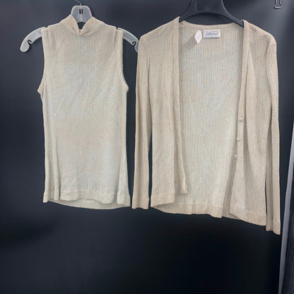 VINTAGE Adelaar 60s 2 Pc. Set Sleeveless Shirt Cardigan Silver Gold Size 10