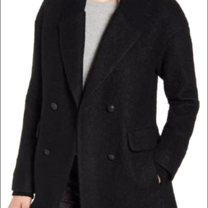 Kenneth Cole Double Breasted Rib Trim Boucle Coat WOMENS Small Jacket  Black NEW