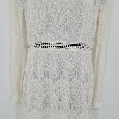 Love by Design Long Sleeve Lace Lined Midi Dress Back Zip White Medium