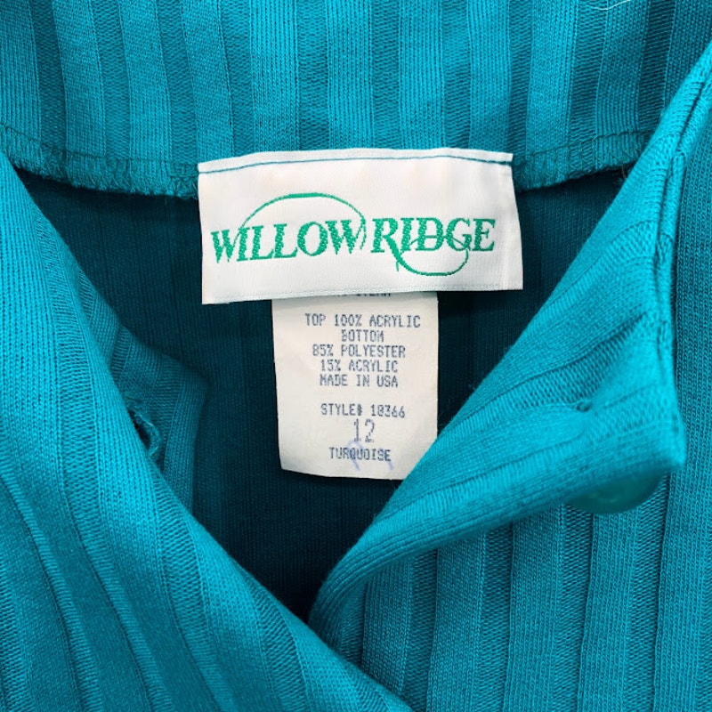 Willow Ridge VINTAGE Belted Button Up Wide Ribbed Teal Dress Size 12