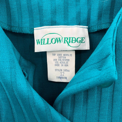 Willow Ridge VINTAGE Belted Button Up Wide Ribbed Teal Dress Size 12