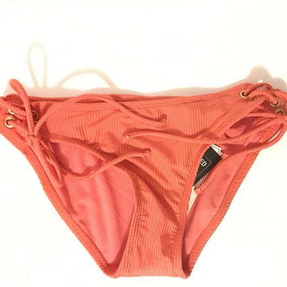 Hula Honey Swimsuit Bikini Bottom Coral Red Lace up Sides Ribbed Size Small NWT