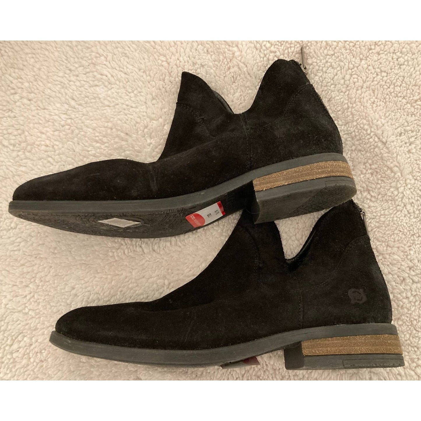 Born Shoes Arula Suede Back Zip Distressed Side Cut Out Bootie Sz 7M Black NWT