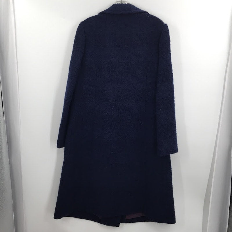 Vintage Dark Blue Full Length Coat Jacket Button Up Textured Medium/Large Trench