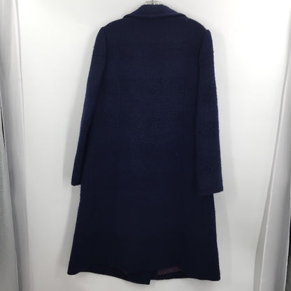 Vintage Dark Blue Full Length Coat Jacket Button Up Textured Medium/Large Trench